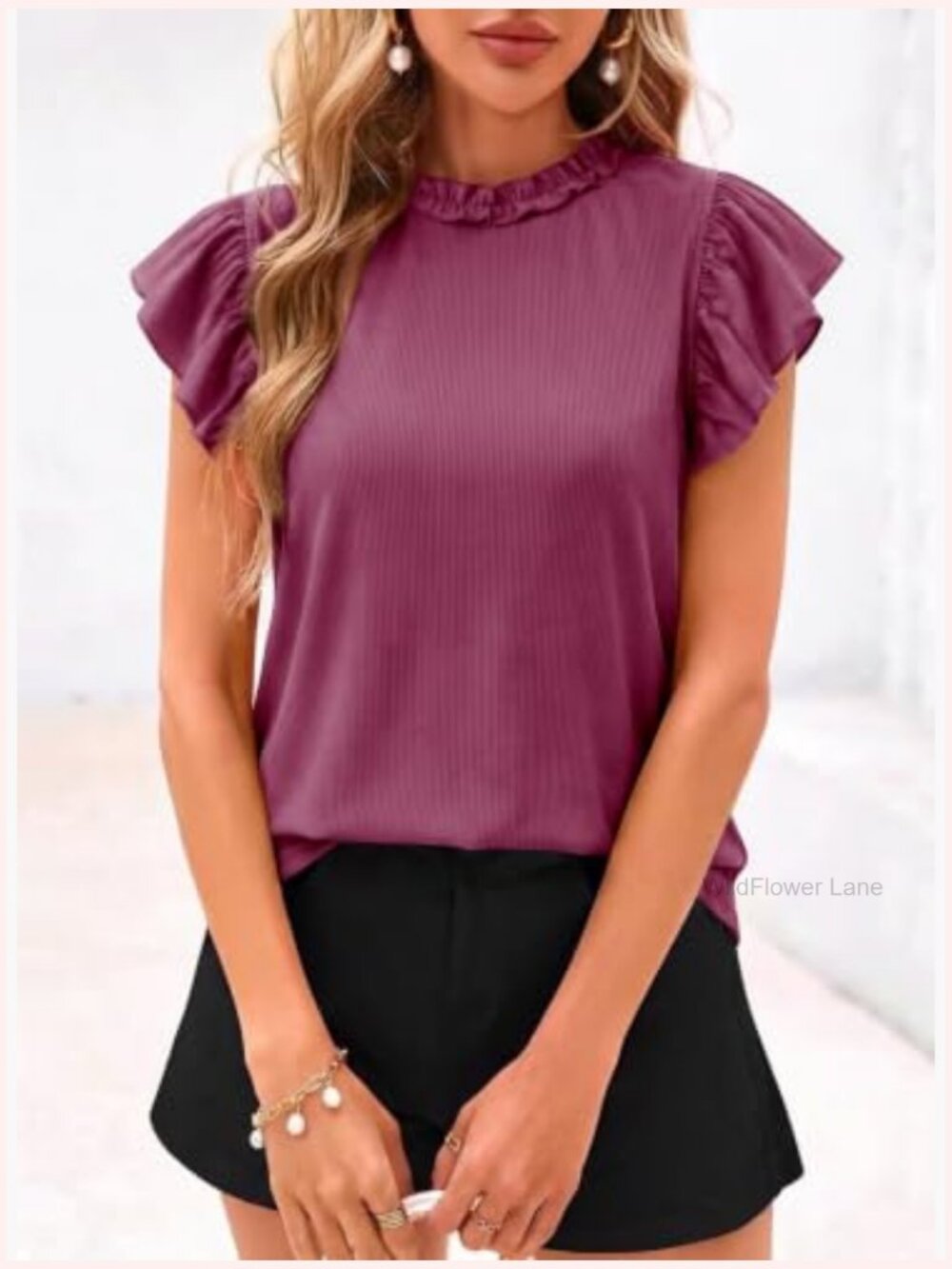 Flutter Short Sleeve T Shirts Ruffle Crewneck Blouse Flowy Business Work Top - Picture 2 of 6